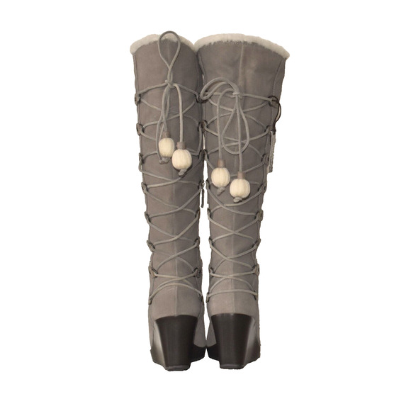 C0 NEW COLE HAAN AIR TALI Greige Suede Waterproof Tall Shearling Boots Size 9B - Picture 5 of 10